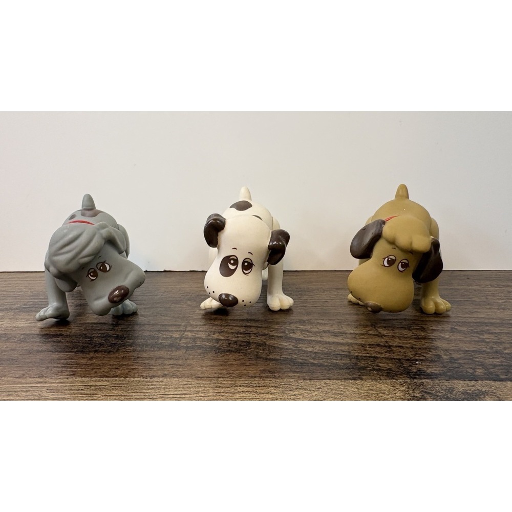 Lot Of 3 Vintage Pound Puppies Dog Poseable 3.75" Figures Gray White 1986 - Picture 2 of 6
